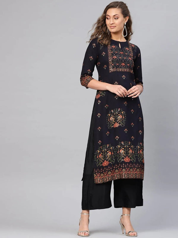 Blue Printed Rayon Kurta - Jashvi