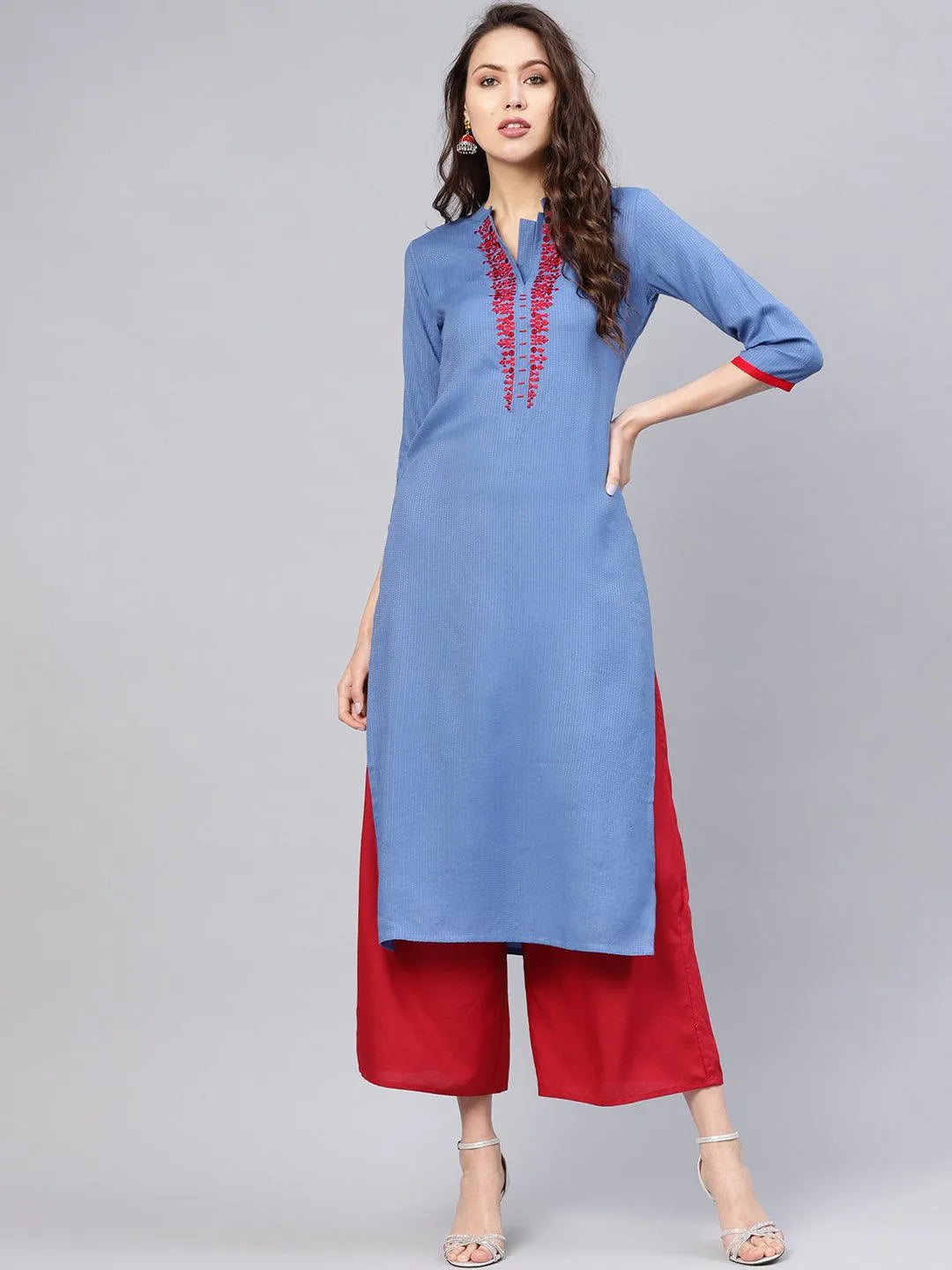 Blue Printed Rayon Kurta - Jashvi