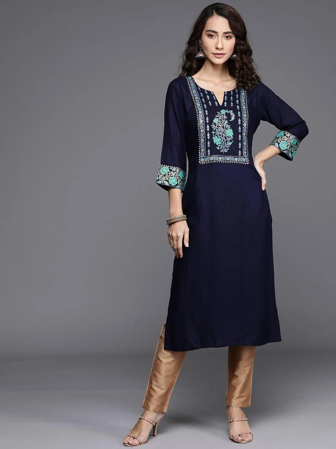 Blue Printed Rayon Kurta - Jashvi