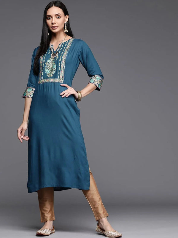 Blue Printed Rayon Kurta - Jashvi