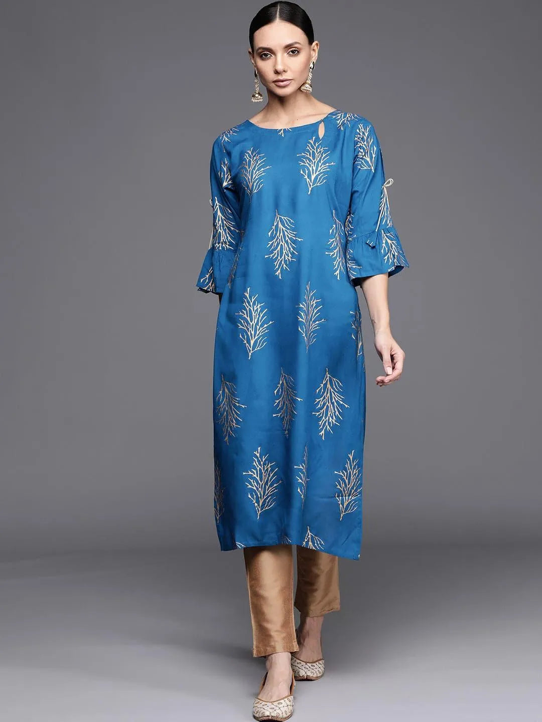 Blue Printed Rayon Kurta - Jashvi