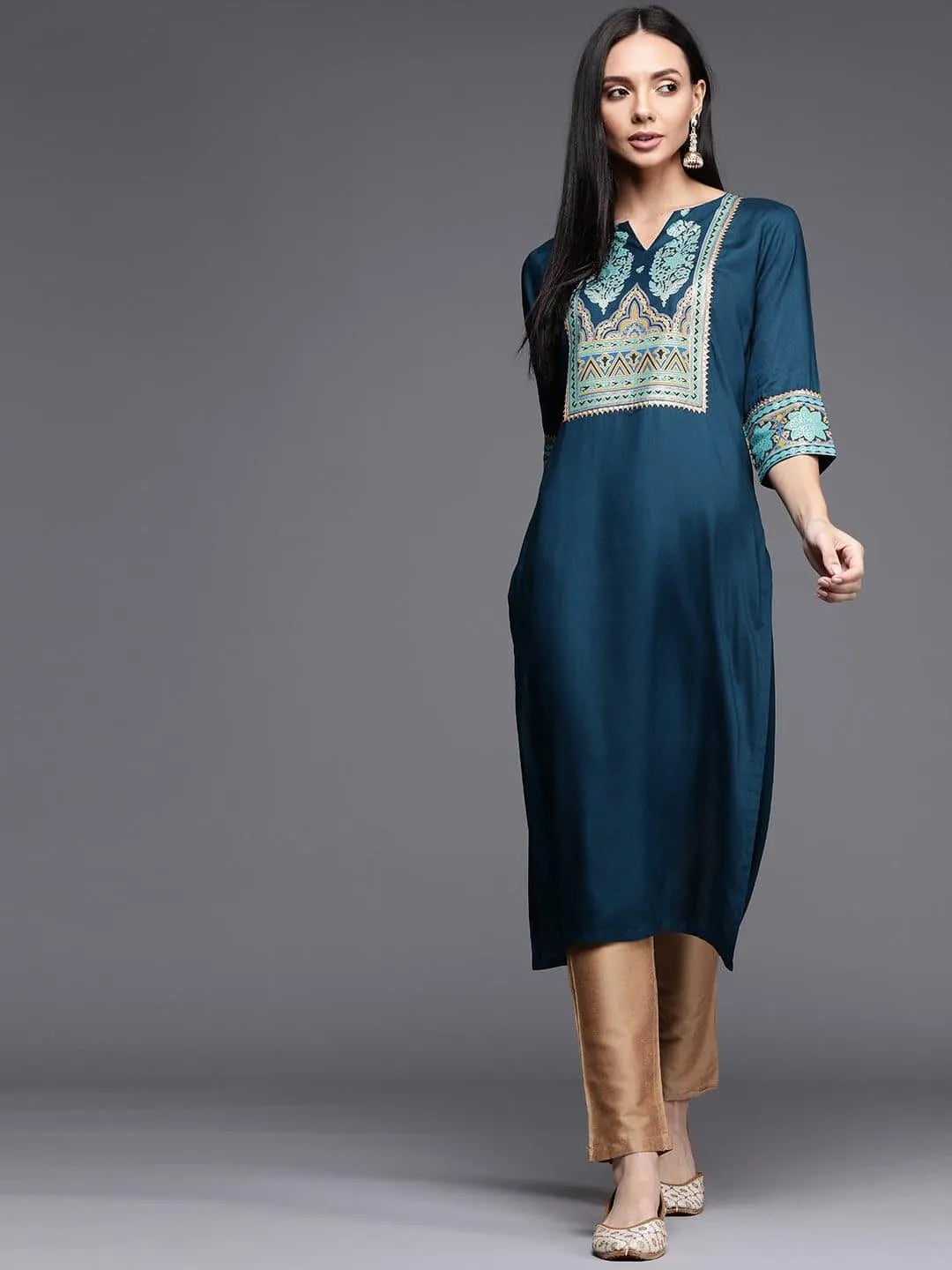 Blue Printed Rayon Kurta - Jashvi