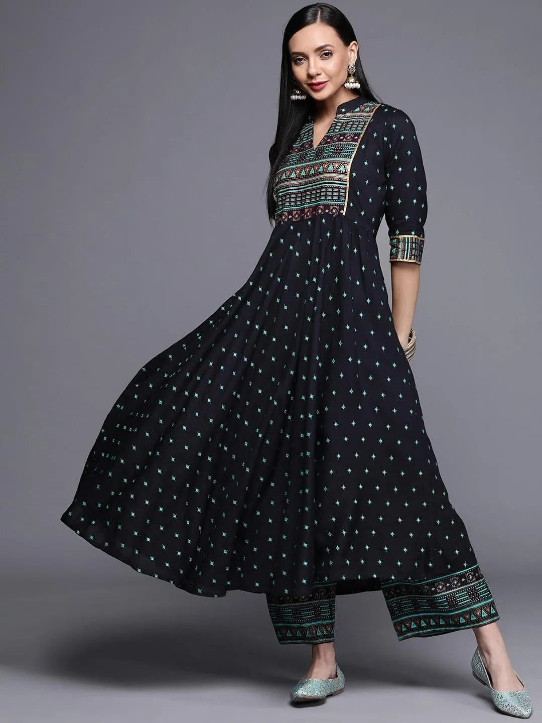 Blue Printed Rayon Kurta - Jashvi