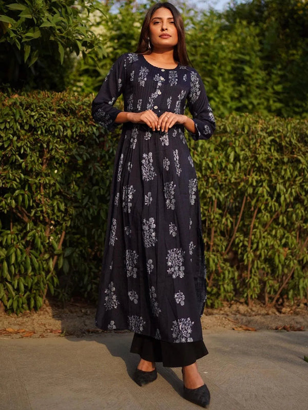 Blue Printed Rayon Kurta - Jashvi