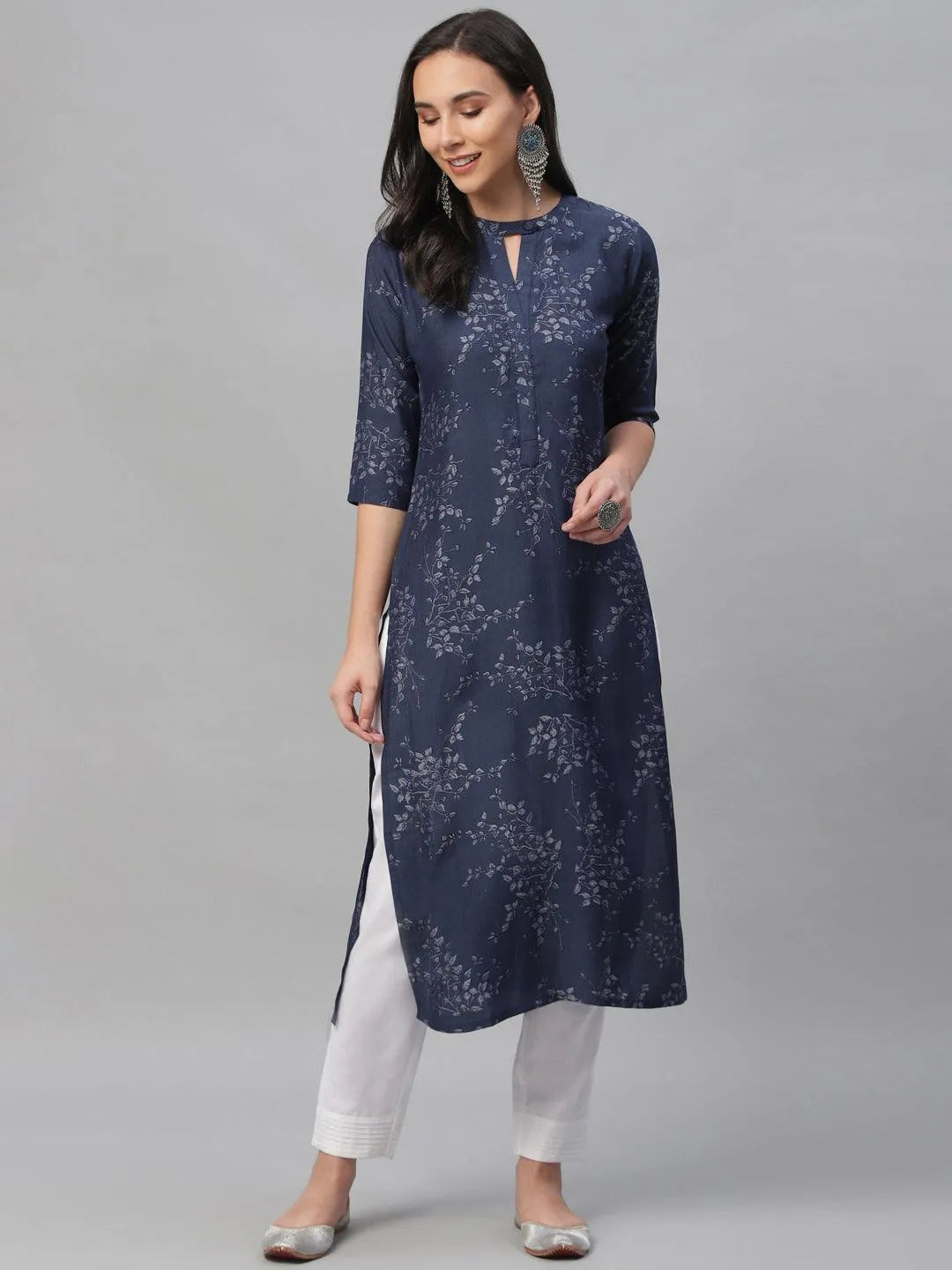 Blue Printed Rayon Kurta - Jashvi