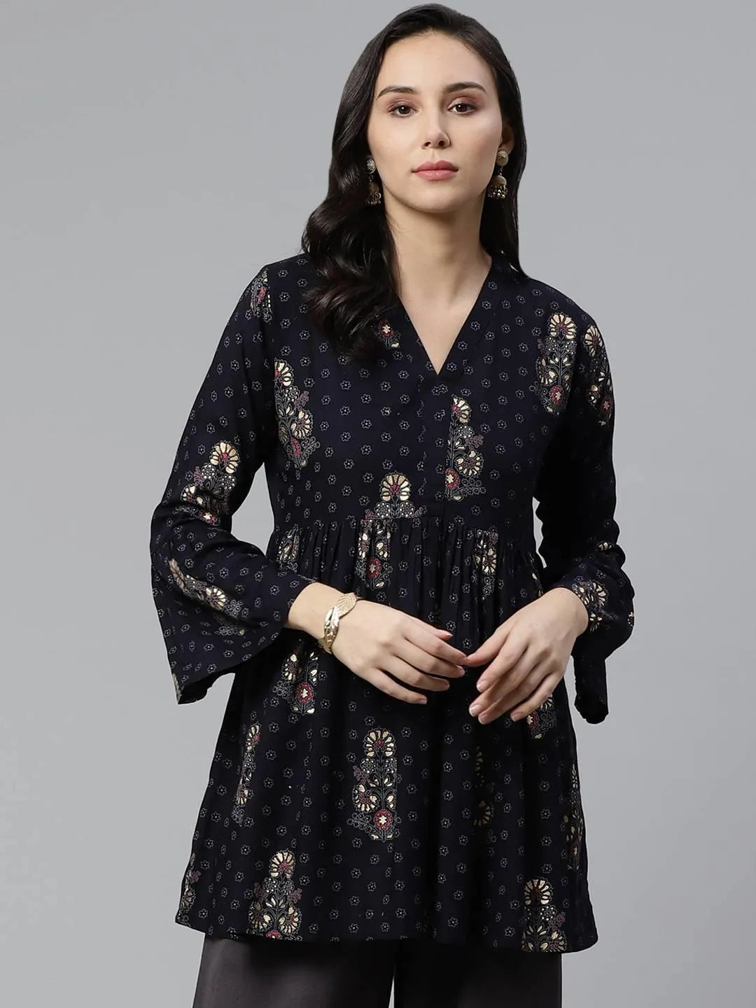 Blue Printed Rayon Kurti - Jashvi