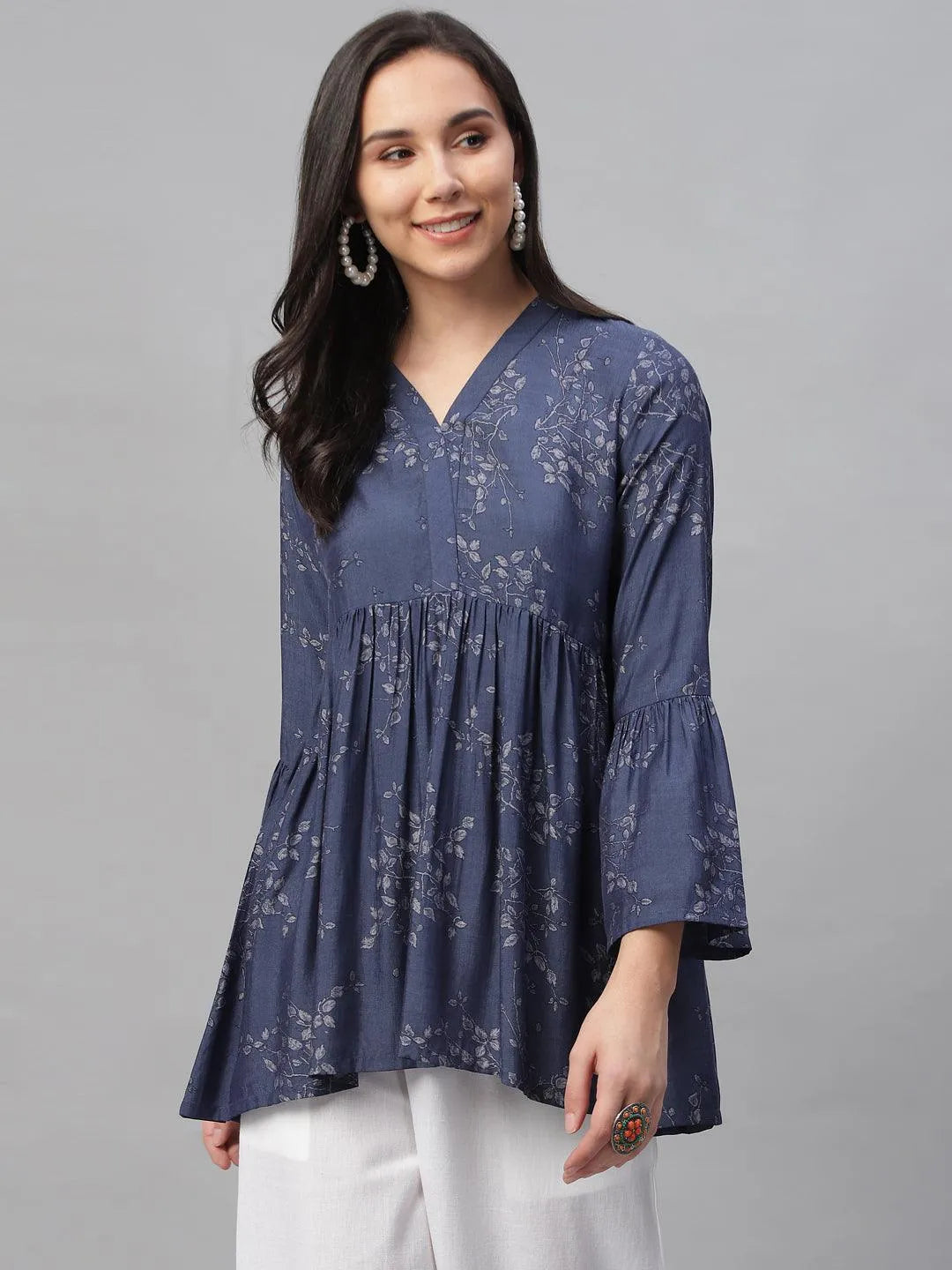 Blue Printed Rayon Kurti - Jashvi