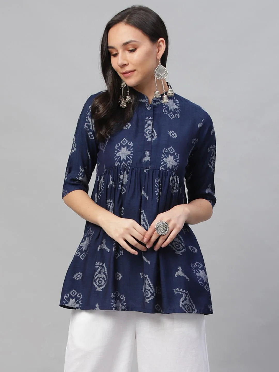 Blue Printed Rayon Kurti - Jashvi