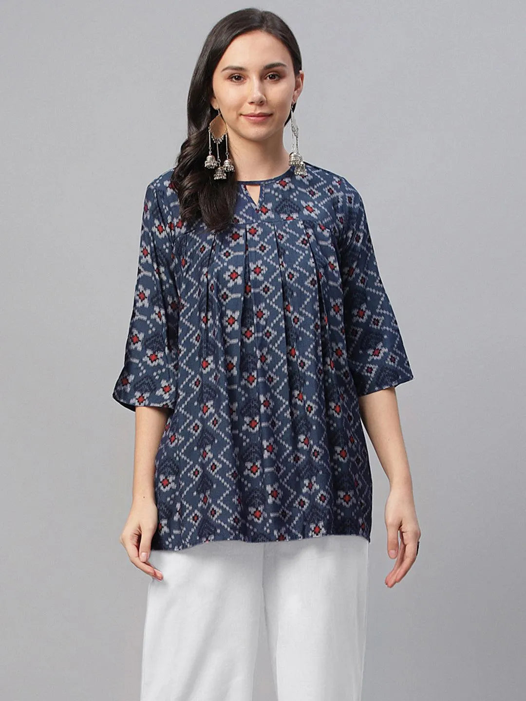 Blue Printed Rayon Kurti - Jashvi