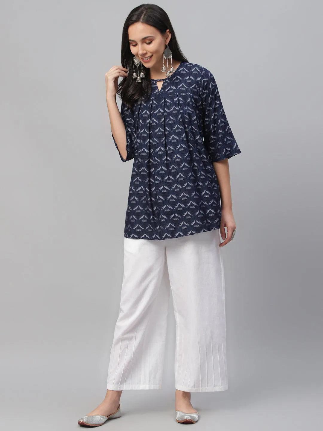 Blue Printed Rayon Kurti - Jashvi