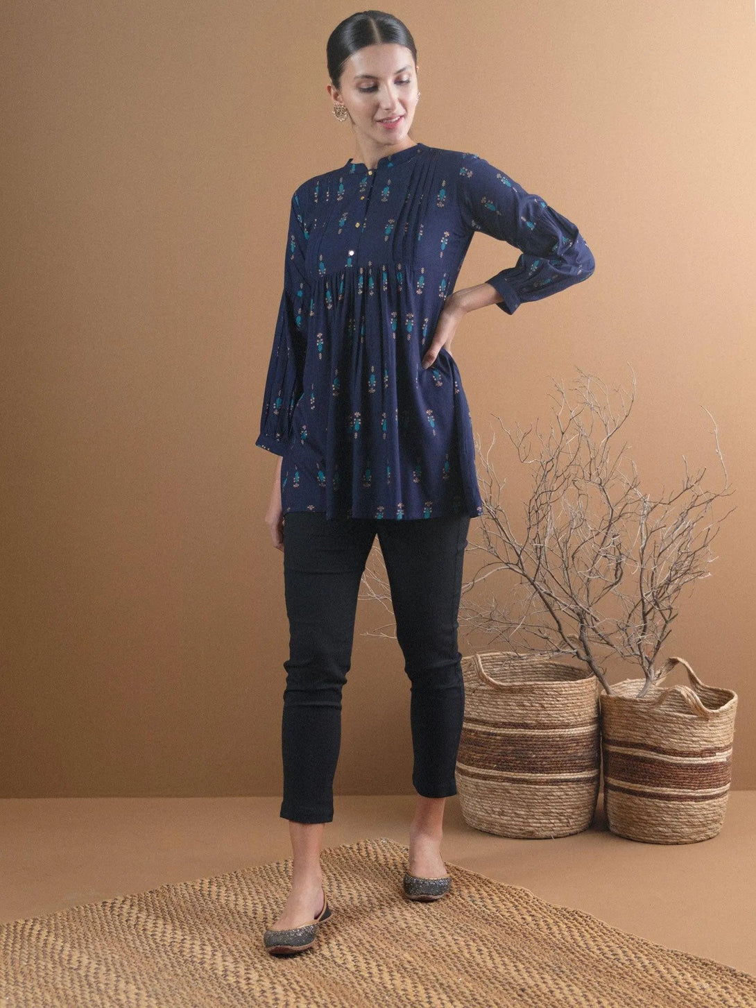 Blue Printed Rayon Kurti - Jashvi