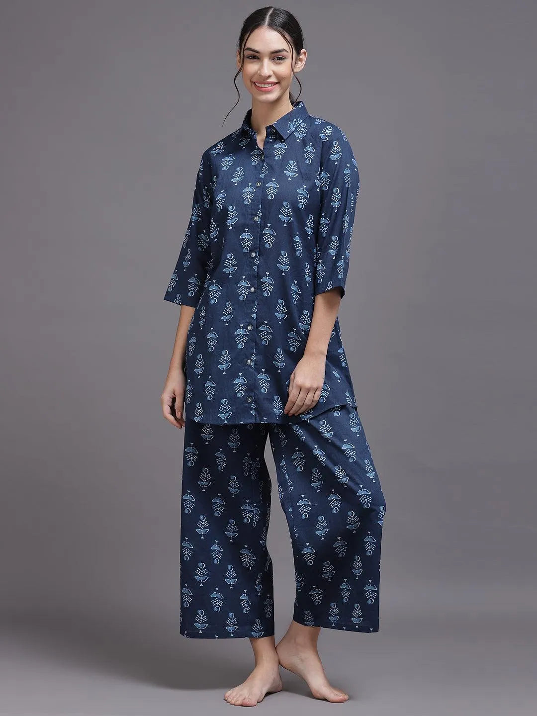 Blue Printed Rayon Night Suit - Jashvi