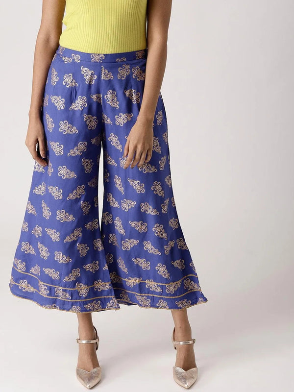 Blue Printed Rayon Palazzos - Jashvi