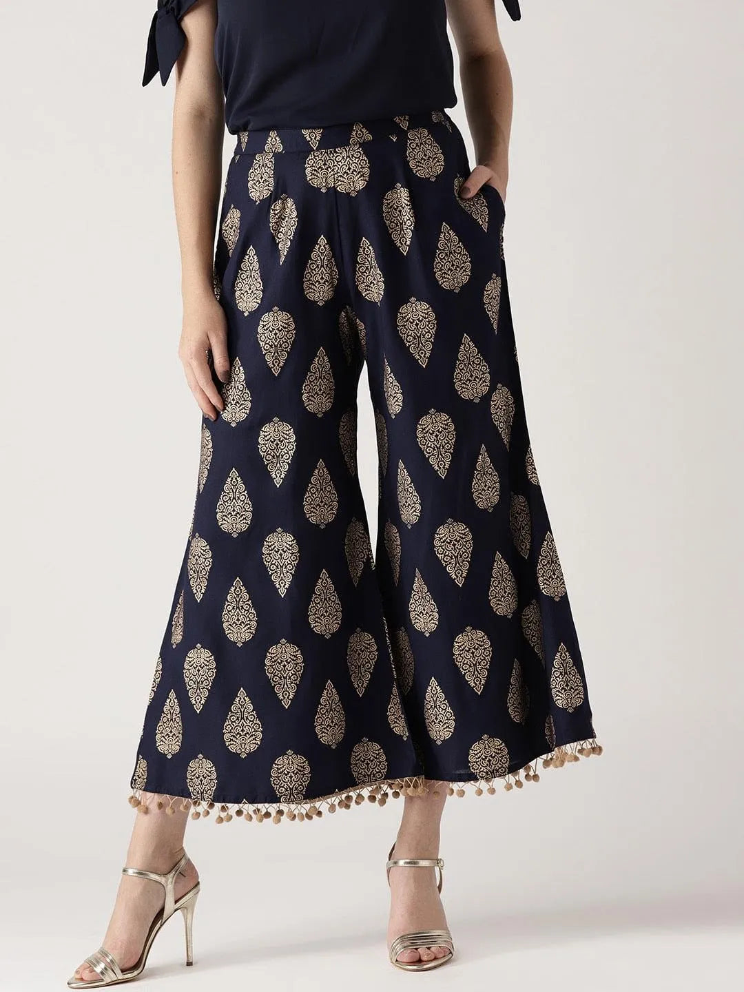 Blue Printed Rayon Palazzos - Jashvi