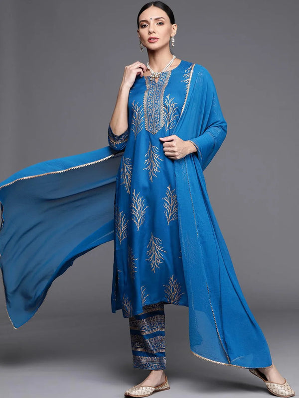 Blue Printed Rayon Suit Set - Jashvi