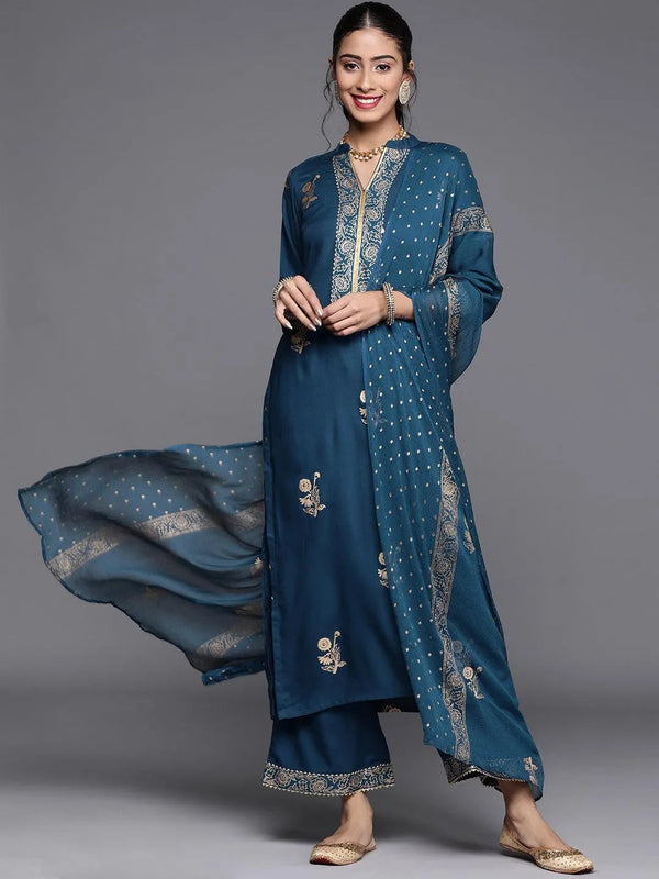 Blue Printed Viscose Rayon Suit Set - Jashvi