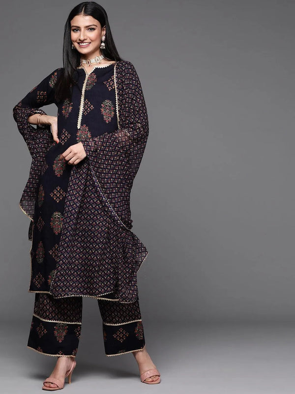 Blue Printed Rayon Suit Set - Jashvi