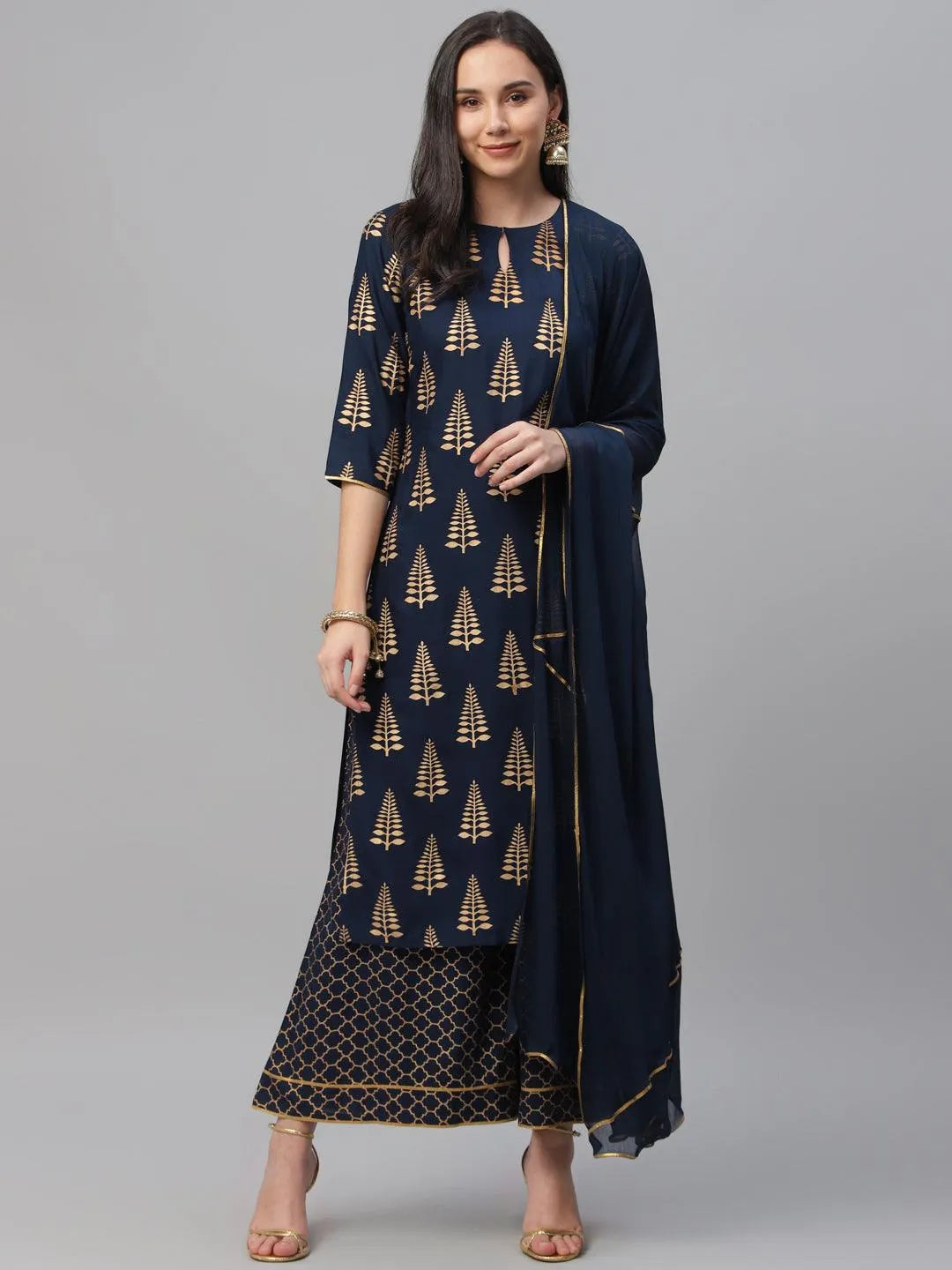 Blue Printed Rayon Suit Set - Jashvi