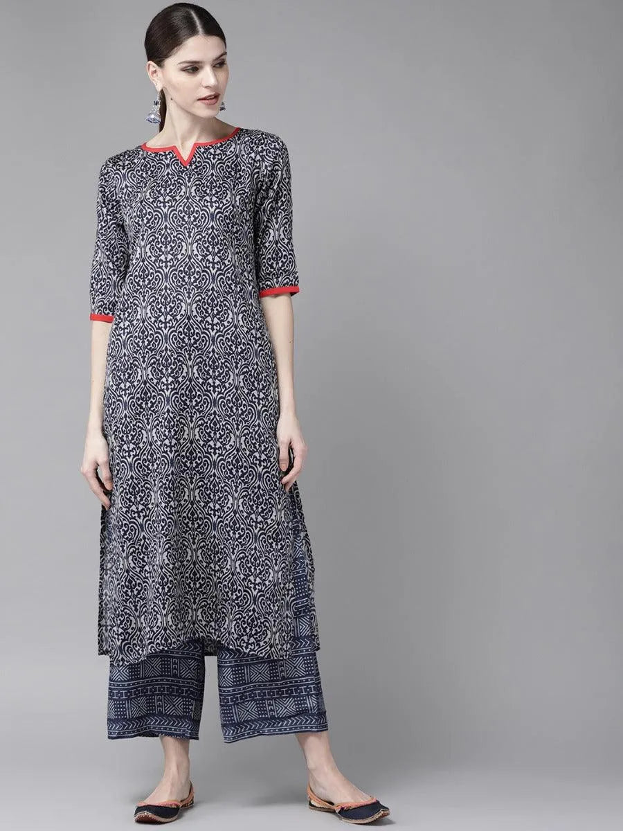 Blue Printed Rayon Kurta Set - Jashvi