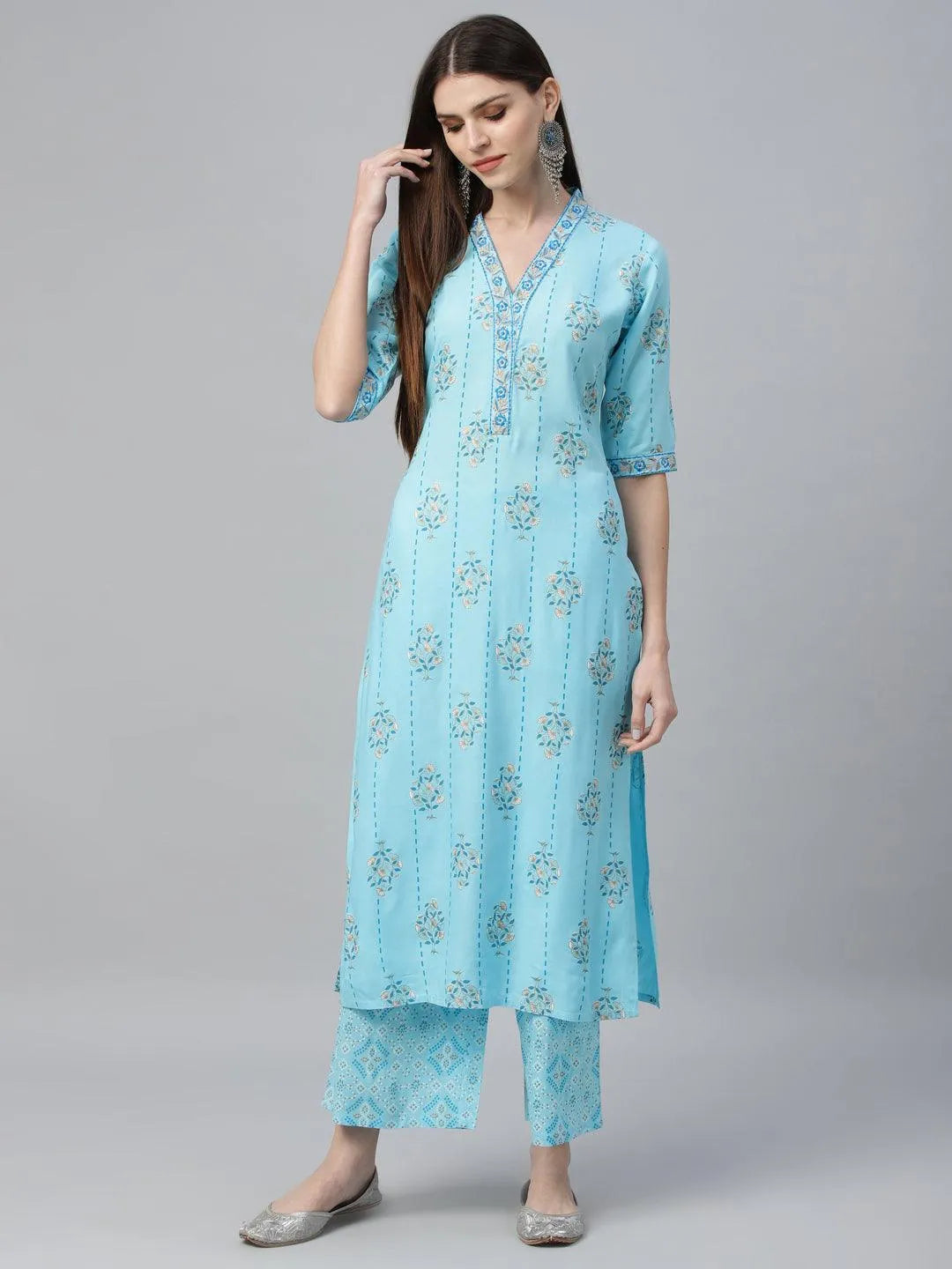 Blue Printed Rayon Kurta Set - Jashvi