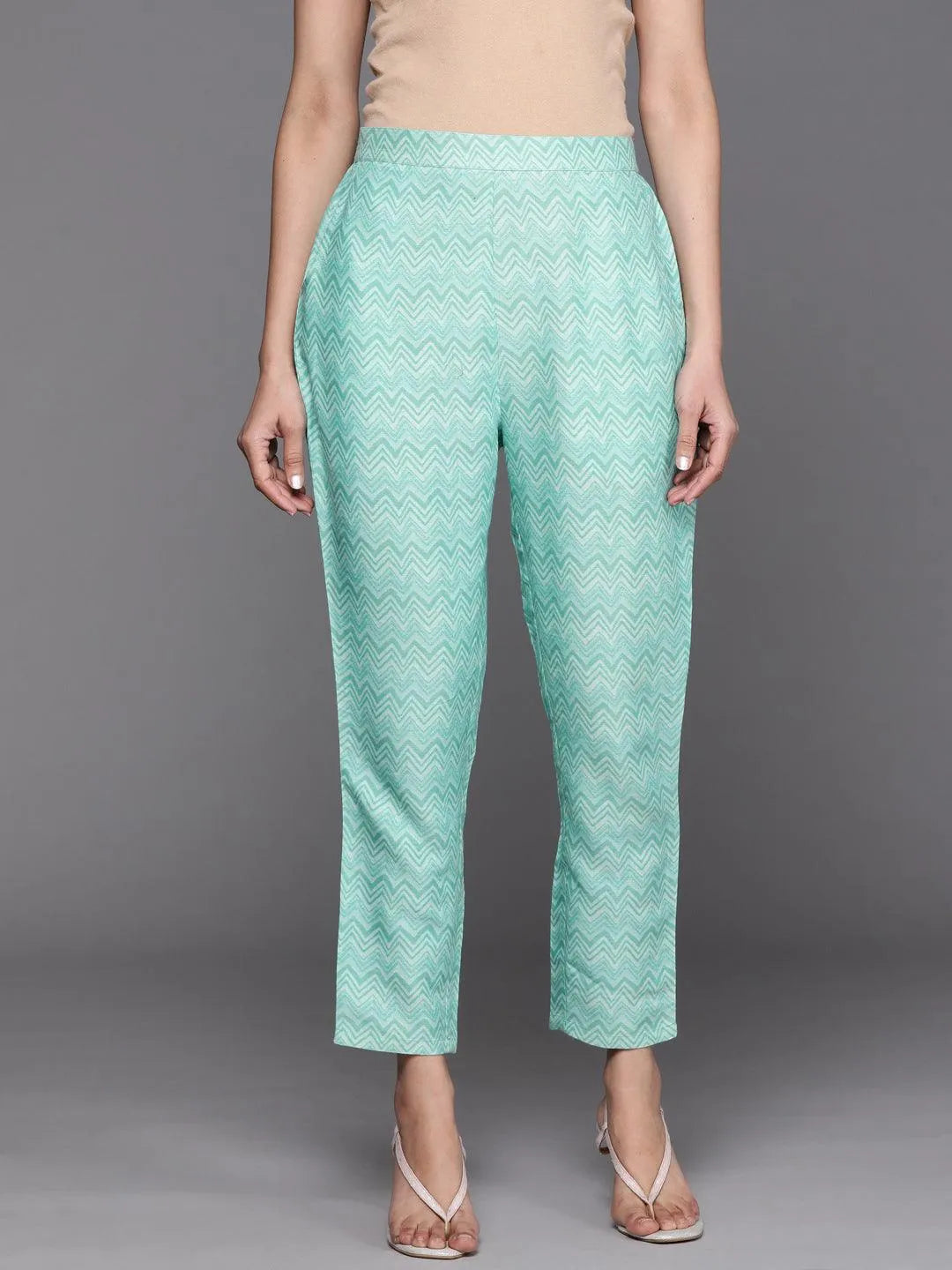 Blue Printed Rayon Trousers - Jashvi