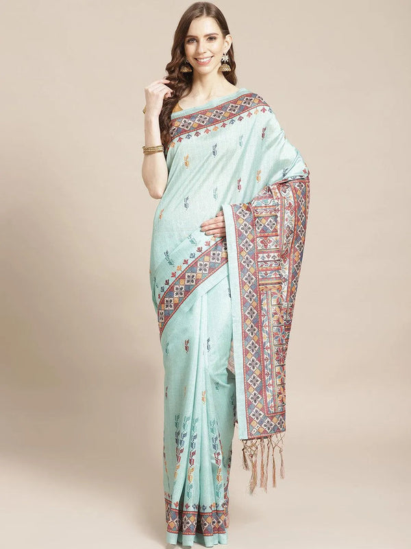 Blue Printed Satin Saree - Jashvi