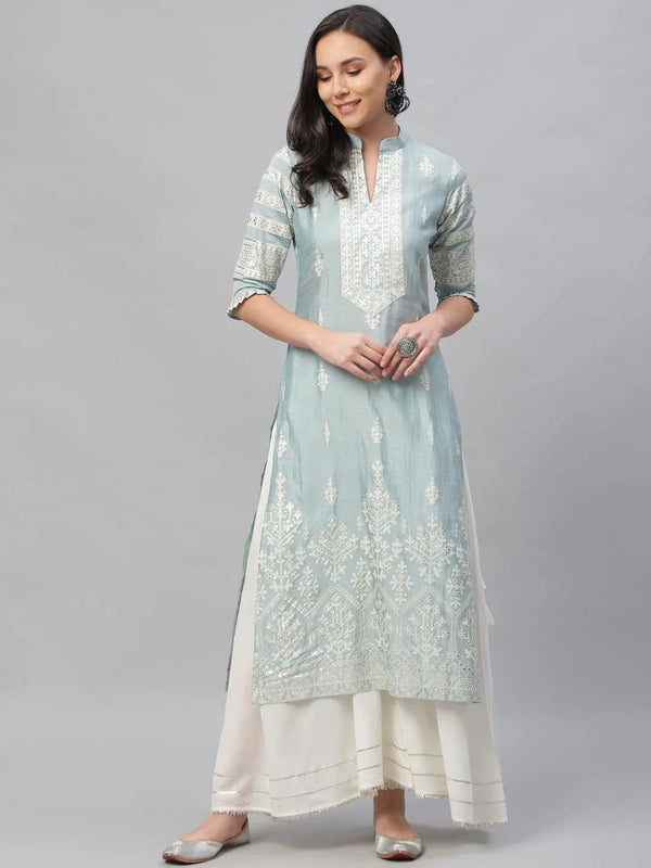 Blue Printed Shantoon Kurta - Jashvi