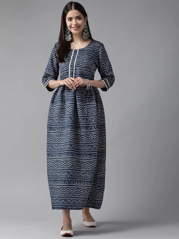 Blue Printed Silk Blend Maxi Dress - Jashvi