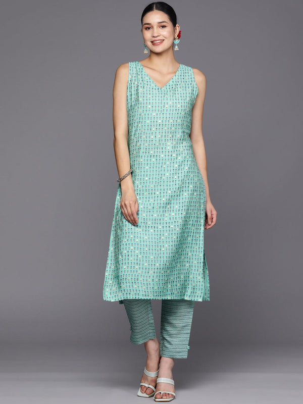 Blue Printed Silk Blend Straight Kurta Set With Trousers - Jashvi