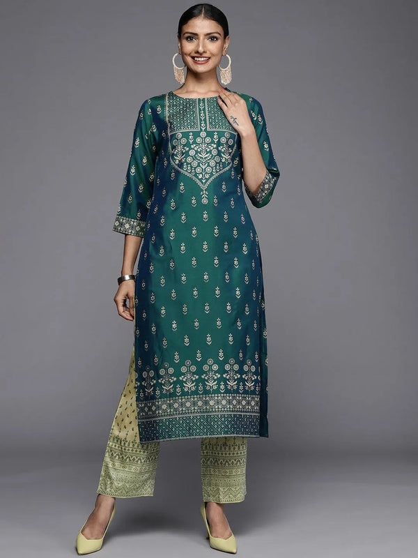 Blue Printed Silk Kurta - Jashvi