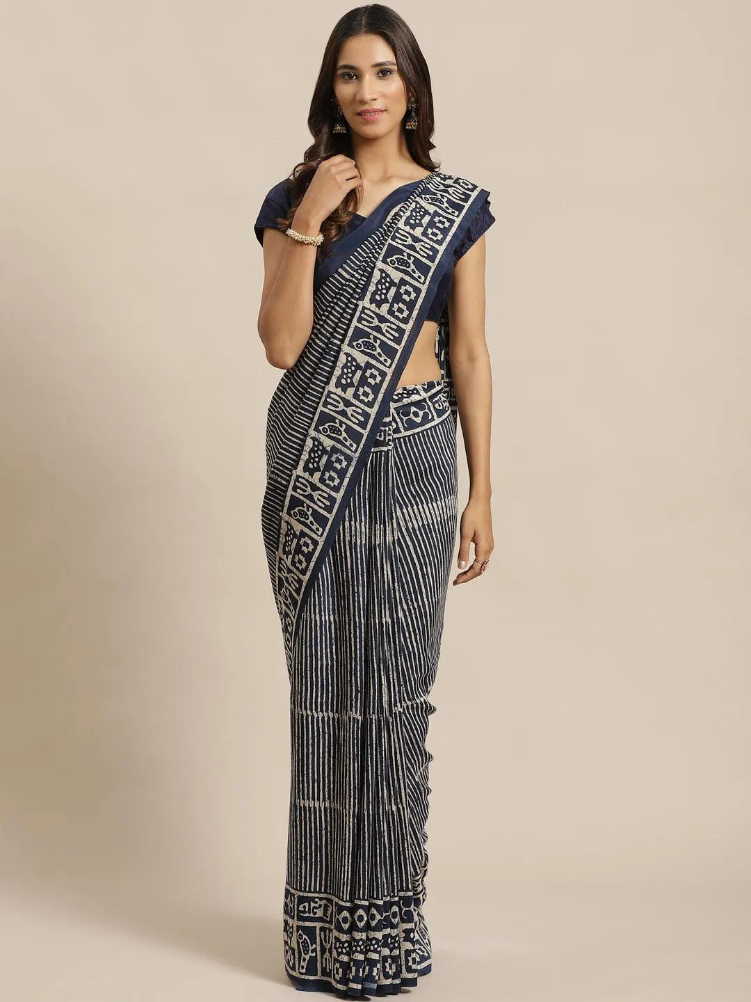 Blue Printed Silk Saree - Jashvi