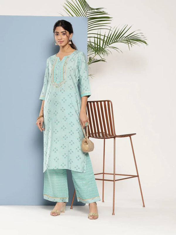 Blue Printed Silk Straight Kurta - Jashvi