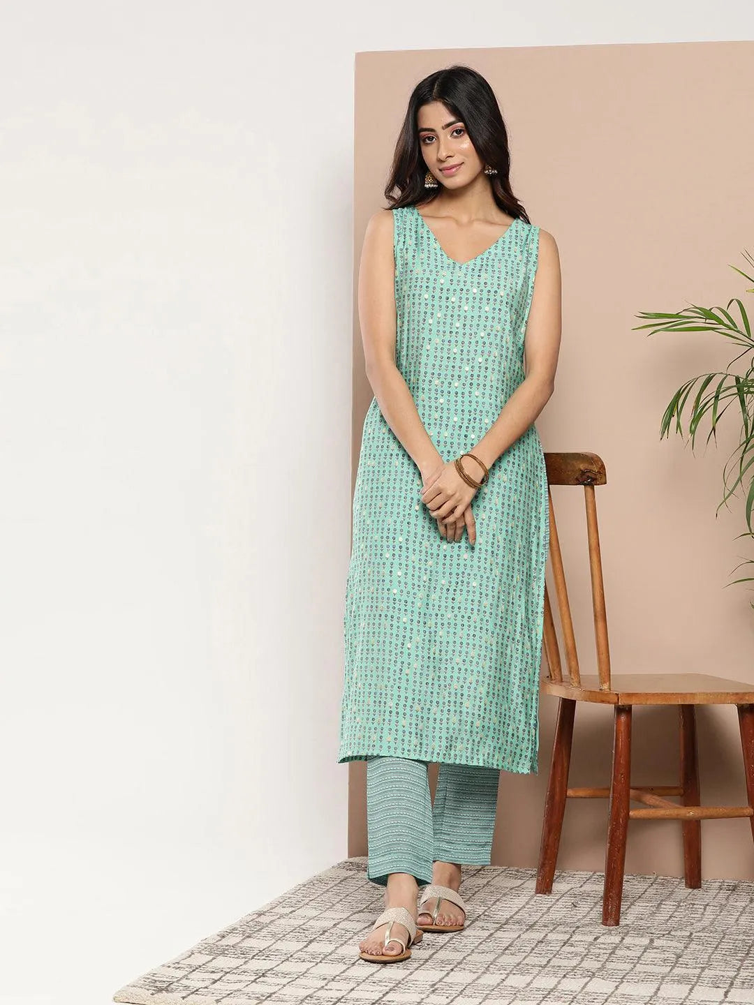 Blue Printed Silk Straight Kurta - Jashvi