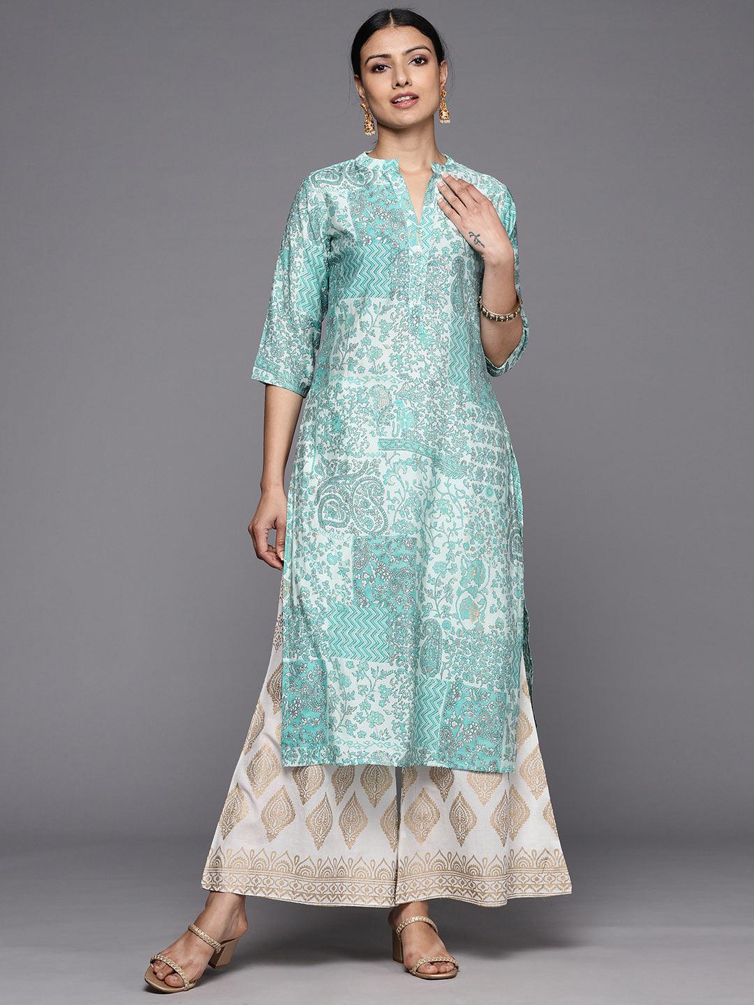 Blue Printed Silk Straight Kurta - Jashvi