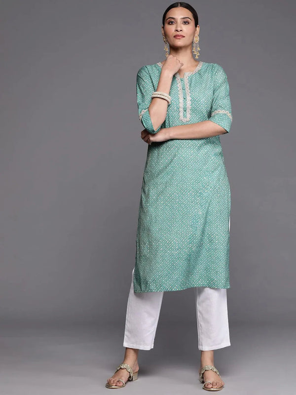 Blue Printed Silk Straight Kurta - Jashvi