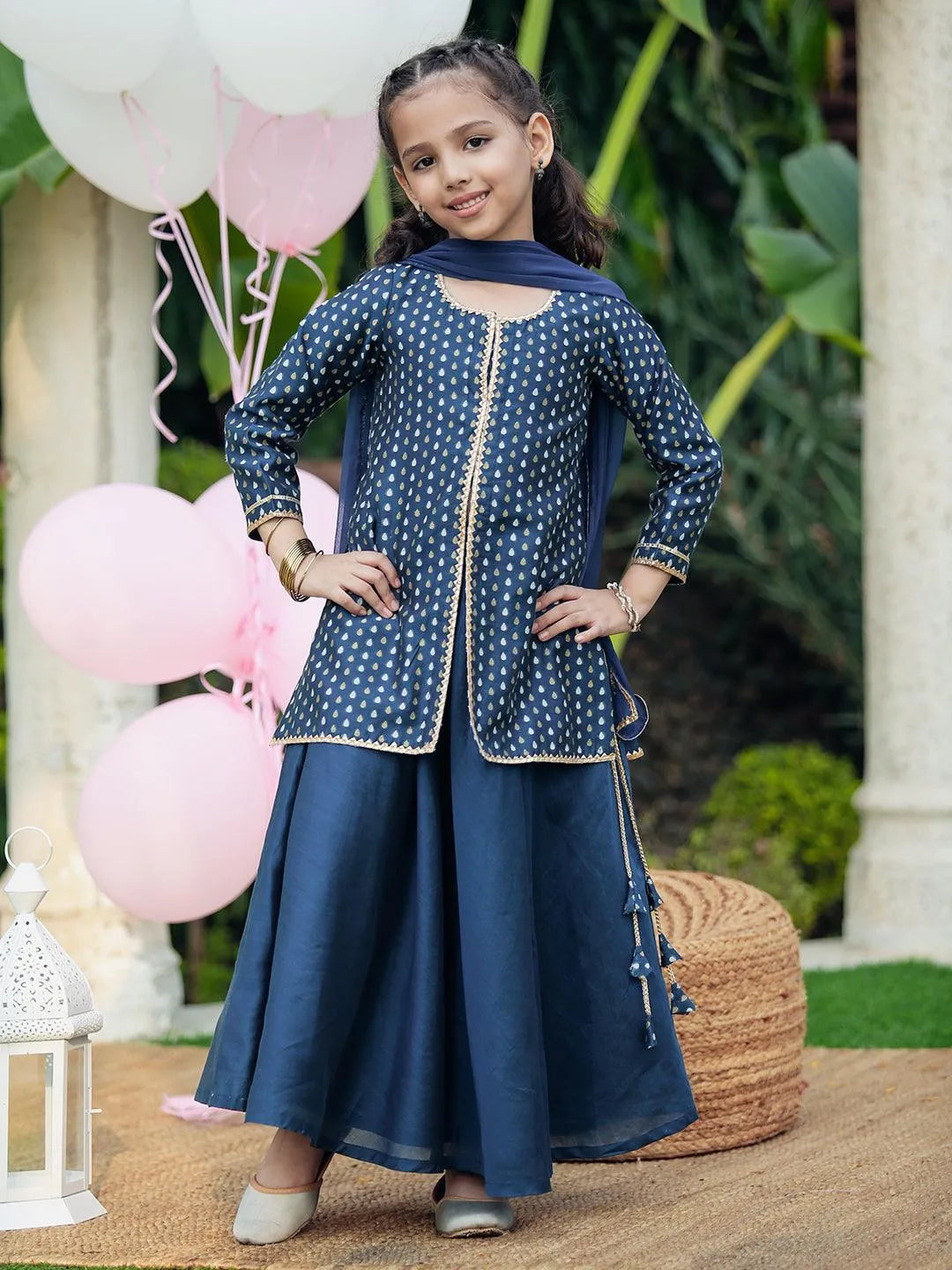 Blue Self Design Chanderi Silk Suit Set - Jashvi