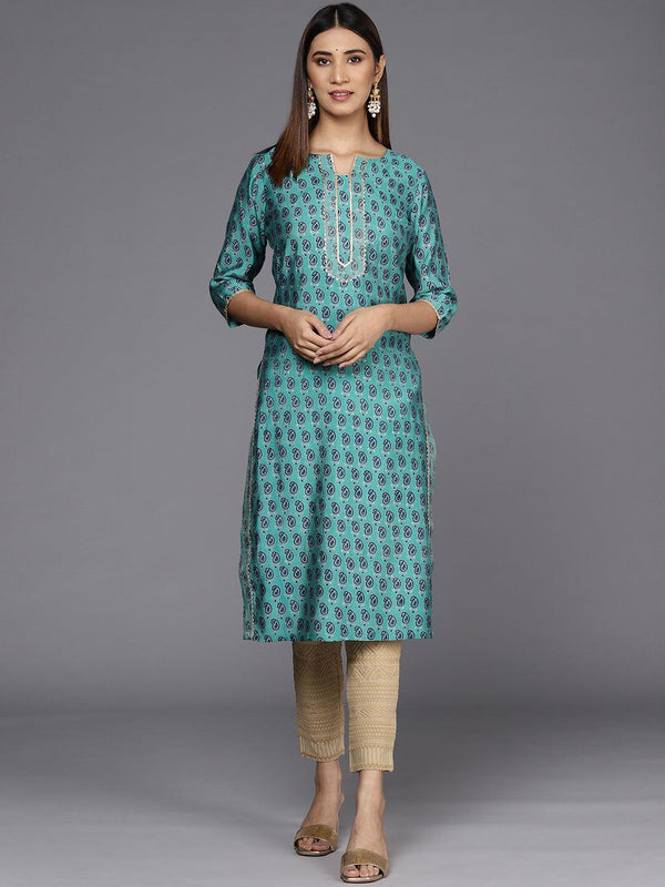 Blue Silk Blend Printed Kurta - Jashvi