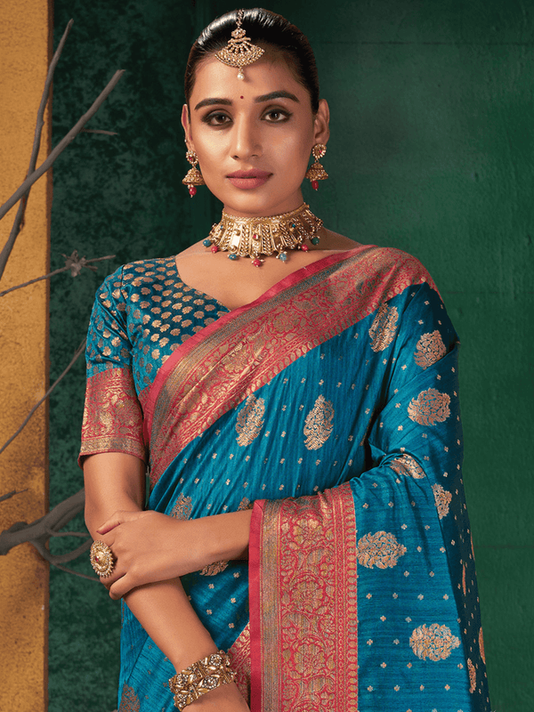 Women's Blue Silk Heavy Woven Designer Saree - Odette