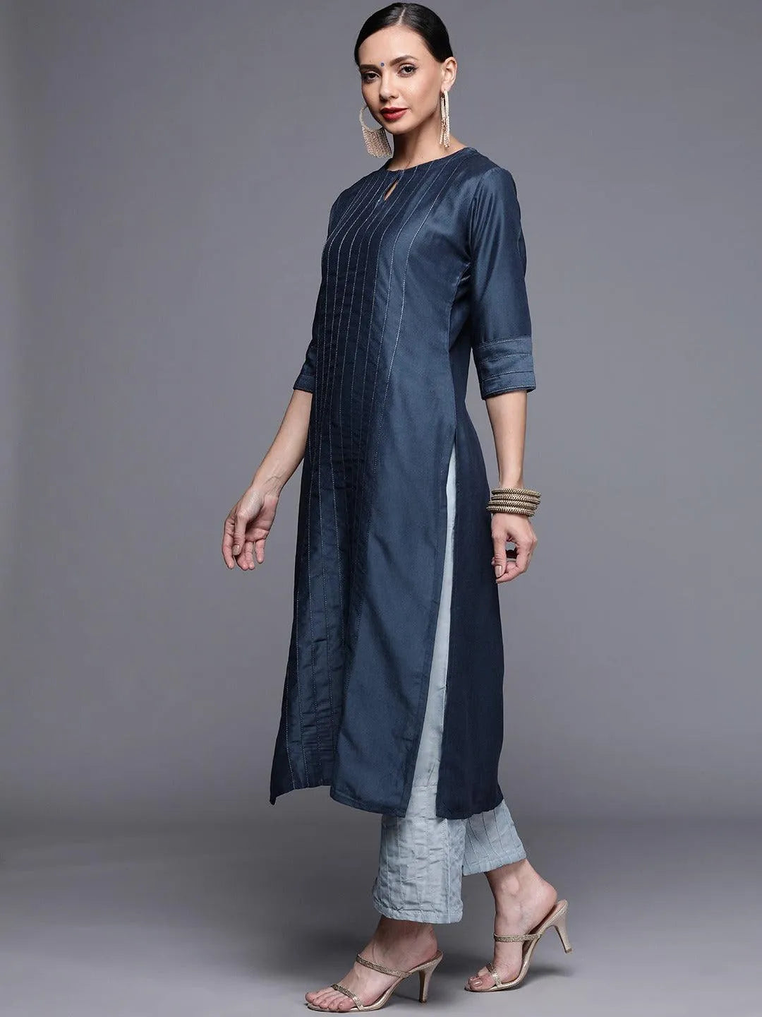 Blue Solid Chanderi Silk Kurta - Jashvi