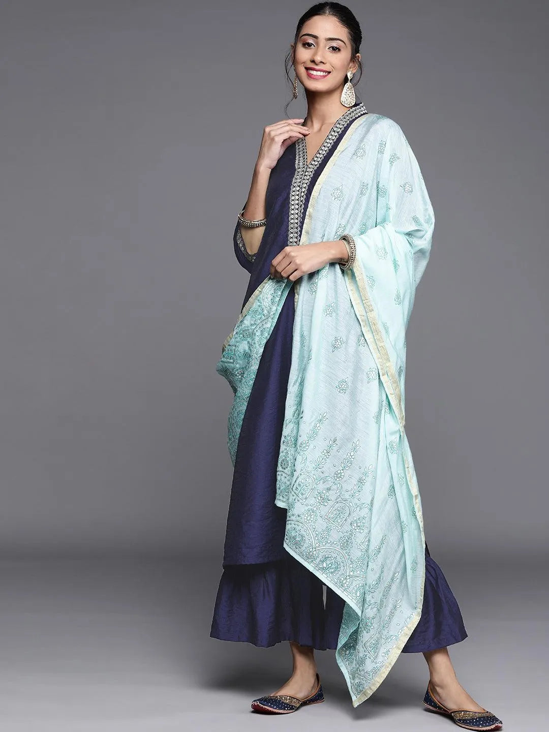 Blue Solid Chanderi Silk Suit Set - Jashvi