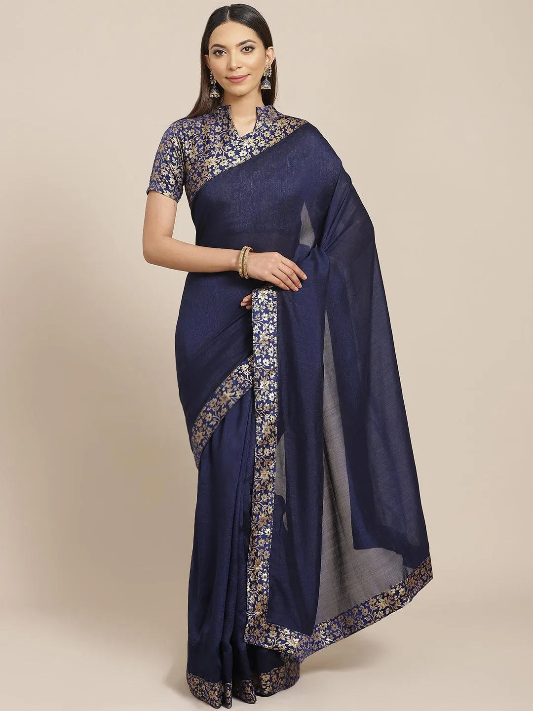 Blue Solid Chiffon Saree - Jashvi