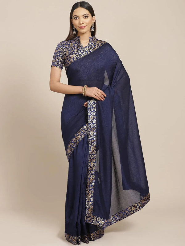 Blue Solid Chiffon Saree - Jashvi