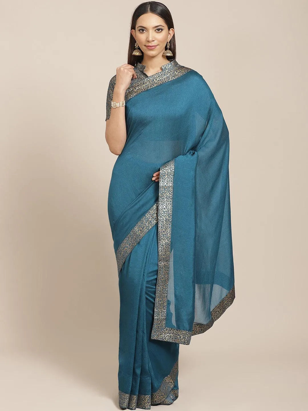 Blue Solid Chiffon Saree - Jashvi