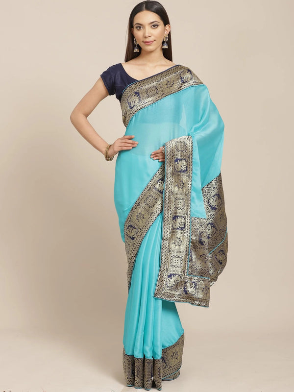 Blue Solid Chiffon Saree - Jashvi