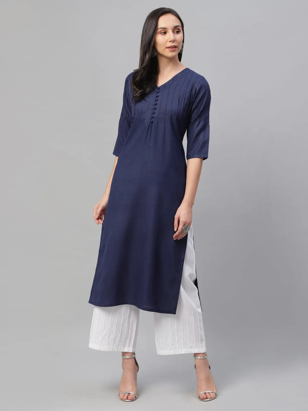 Blue Solid Cotton Kurta - Jashvi