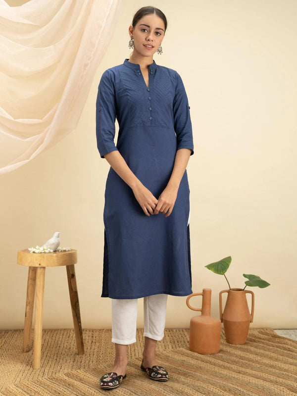 Blue Solid Cotton Kurta - Jashvi