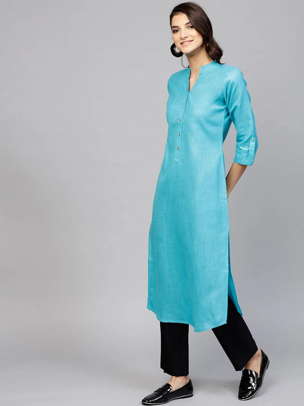 Blue Solid Cotton Kurta - Jashvi