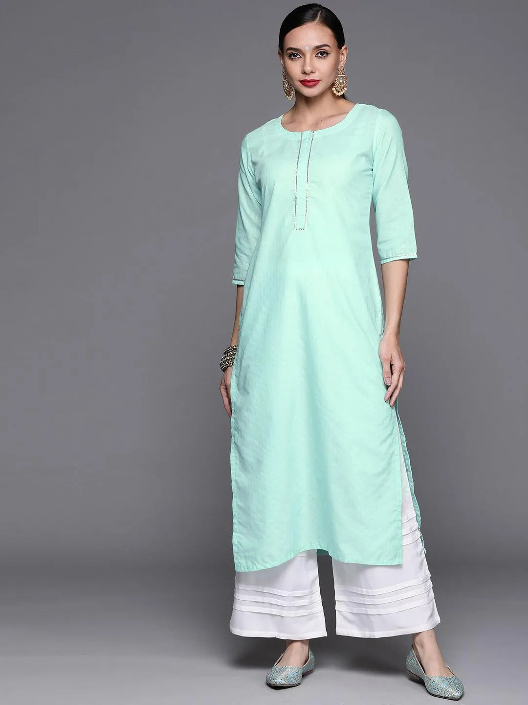 Blue Solid Cotton Kurta - Jashvi