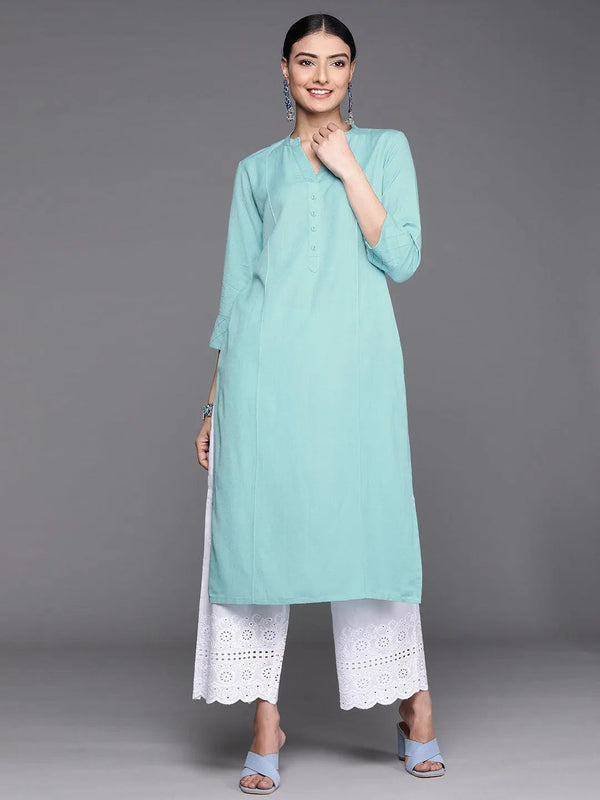 Blue Solid Cotton Kurta