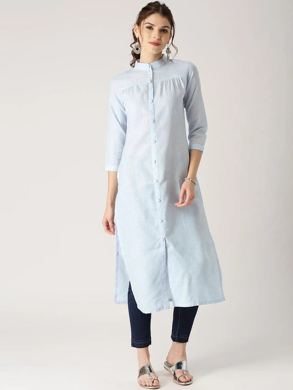 Blue Solid Cotton Kurta - Jashvi